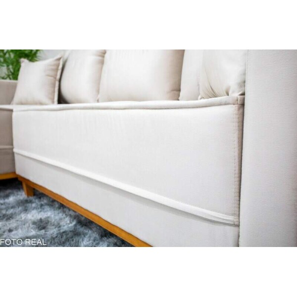 Sof 3 Lug. Milo C/Chaise Lado Direito Veludo Bege 818 Larg. 2.30m - Molas Ensacadas