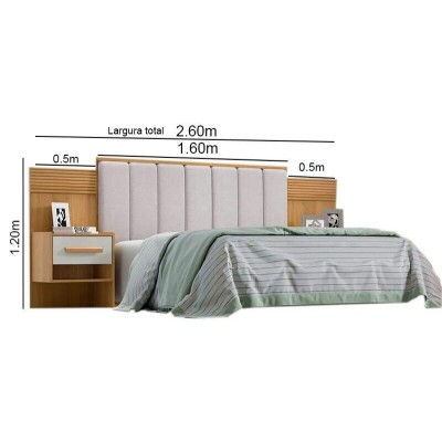Cabeceira Queen ris Larg. 1.60m Acolchoada Linho Bege e Detalhe Ripado Cinamomo/Off D Doro