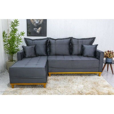 Sof� 3 Lug. Mil�o C/Chaise Lado Direito Veludo Cinza 814 Larg. 2.30m - Molas Ensacadas