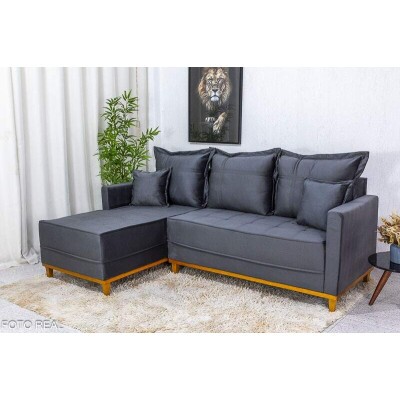 Sof� 3 Lug. Mil�o C/Chaise Lado Direito Veludo Cinza 814 Larg. 2.30m - Molas Ensacadas