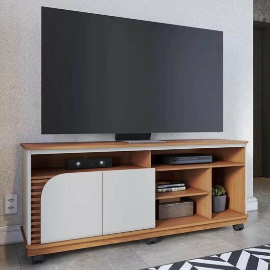 Rack Bancada 1,50m Jurer� Freij�/Off White Matte para TV at� 65\" - Colibri