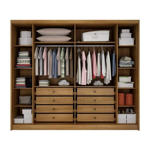 Guarda-Roupa Casal Santoro 6 Portas C/Detalhe Ripado 100% MDF Larg. 2.43m Cumaru - Novo Horizonte