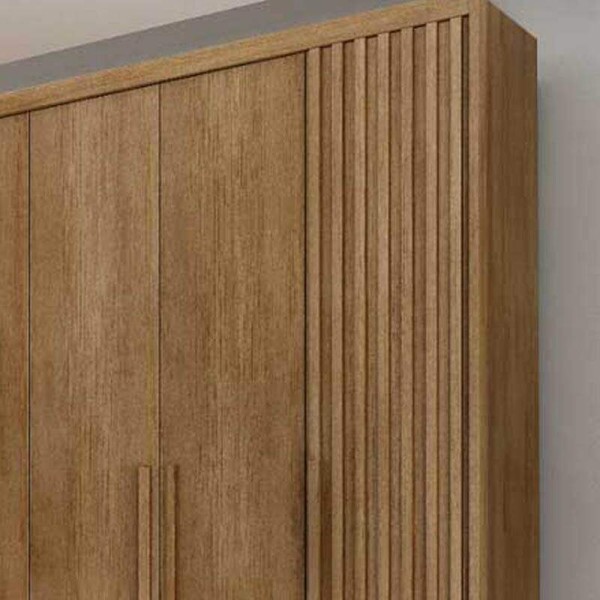 Guarda-Roupa Casal Santoro 6 Portas C/Detalhe Ripado 100% MDF Larg. 2.43m Cumaru - Novo Horizonte