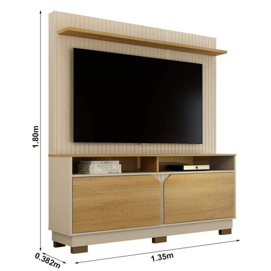 Home 1,35m Berlim Off White/Cinamomo com Painel Fresado para TV at� 55\" - Valdem�veis