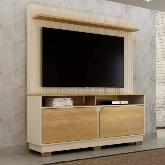Home 1,35m Berlim Off White/Cinamomo com Painel Fresado para TV at� 55\" - Valdem�veis