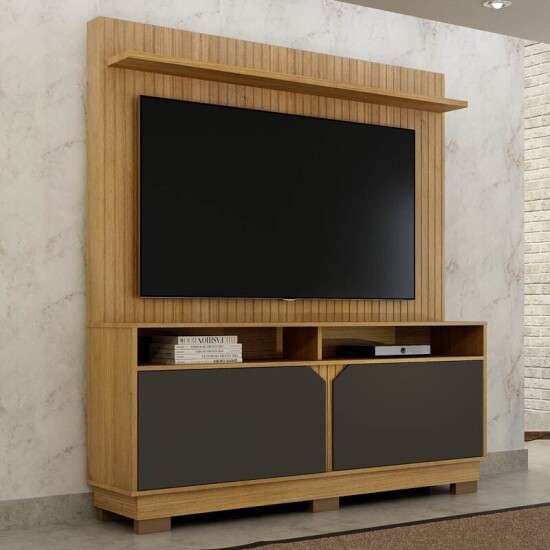 Home Berlim Cinamomo/Grafite Painel Fresado TV at� 55 Polegadas Larg. 1.35m - Valdemoveis