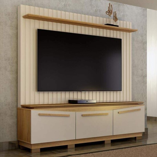 Home Montreal Larg. 1.74m Off/Cinamomo Painel Ripado para TV at� 75\\\" - Valdemoveis
