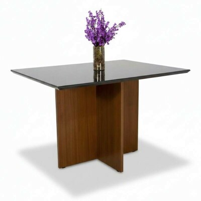 Mesa Jantar Helo 120�90 Tampo Vidro Preto/Base Mel - Poliman