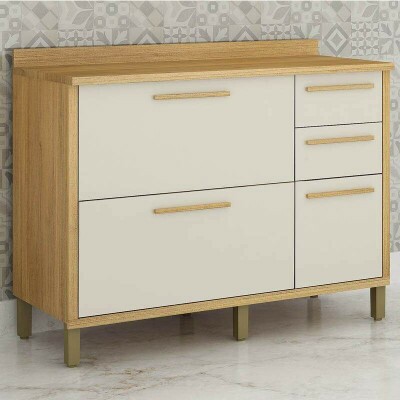 Balc�o Cozinha Torino Cinamomo/Off 3 Portas 2 Gavetas Larg. 1.20m - Valdemoveis
