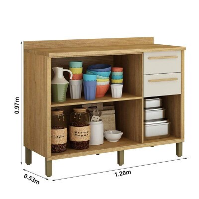 Balc�o Cozinha Torino Cinamomo/Off 3 Portas 2 Gavetas Larg. 1.20m - Valdemoveis