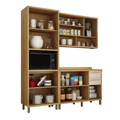 Cozinha Torino 3 Pe�as Paneleiro + Balc�o + A�reo Cinamomo/Off - Valdemoveis