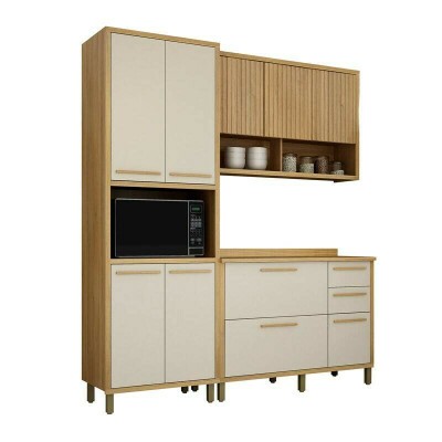 Cozinha Torino 3 Pe�as Paneleiro + Balc�o + A�reo Cinamomo/Off - Valdemoveis