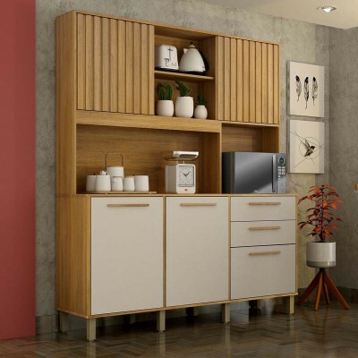Armrio Cozinha Diamante Cinamomo/Off 5 Portas 2 Gavetas Larg. 1.63m - Valdemoveis