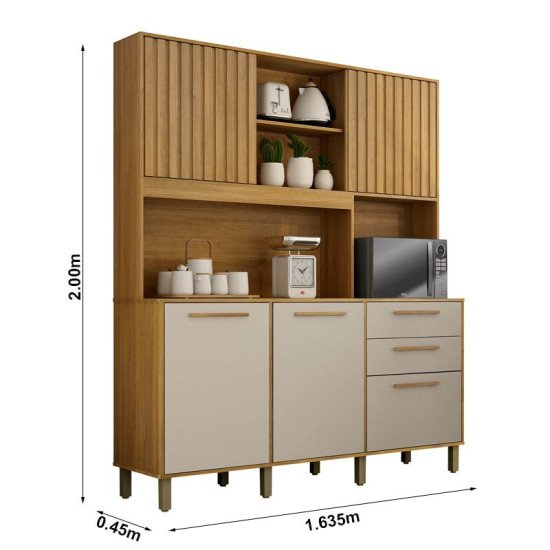 Arm�rio de Cozinha 1,63m Diamante Cinamomo/Off 5 Portas 2 Gavetas - Valdem�veis