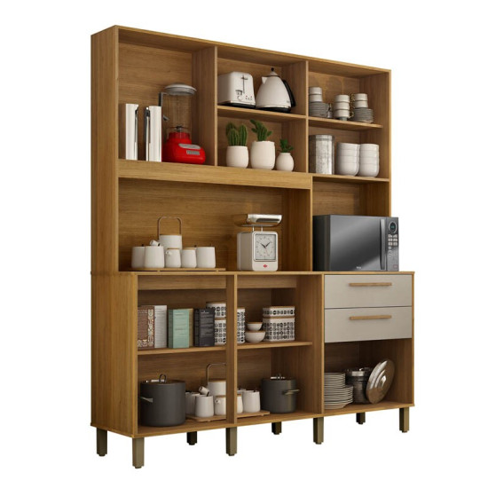 Arm�rio de Cozinha 1,63m Diamante Cinamomo/Off 5 Portas 2 Gavetas - Valdem�veis
