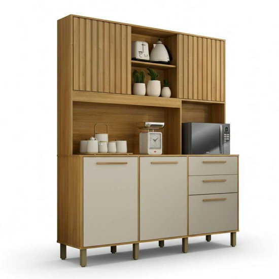Arm�rio de Cozinha 1,63m Diamante Cinamomo/Off 5 Portas 2 Gavetas - Valdem�veis
