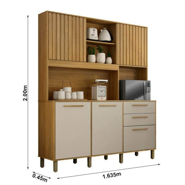 Armrio Cozinha Diamante Cinamomo/Off 5 Portas 2 Gavetas Larg. 1.63m - Valdemoveis