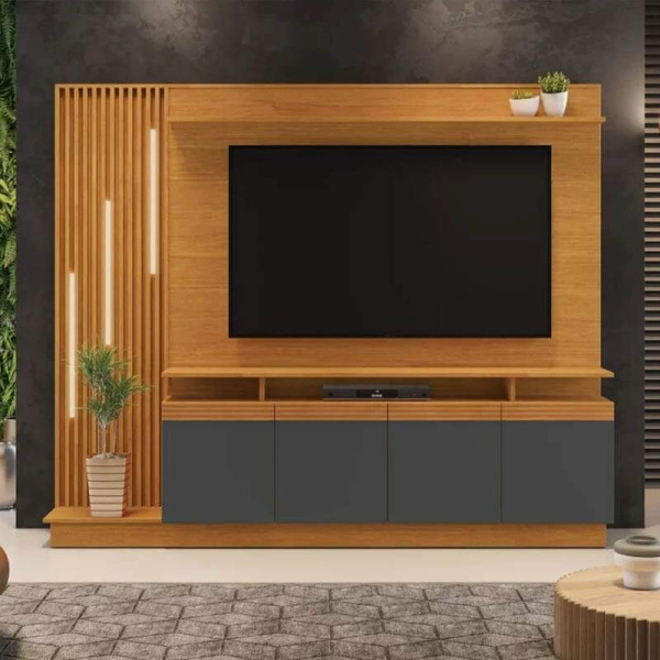 Home Absoluto Cinamomo/Grafite Ripado C/ Led TV at 65 Polegadas Larg. 2.00m - JCM
