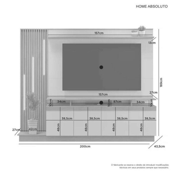 Home Absoluto Cinamomo/Grafite Ripado C/ Led TV at 65 Polegadas Larg. 2.00m - JCM