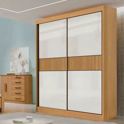 Guarda-Roupa Solteiro Santorini C/Detalhe Ripado 100% MDF 2 Portas Larg. 1.85m Cinamomo/Off D Doro
