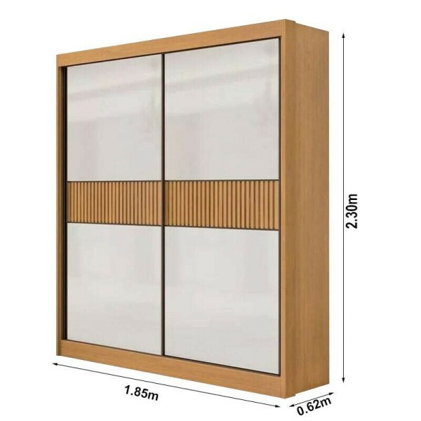 Guarda-Roupa Solteiro Santorini C/Detalhe Ripado 100% MDF 2 Portas Larg. 1.85m Cinamomo/Off D Doro