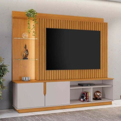 Home Amparo Larg. 1.82m Cinamomo/Off Ripado C/ Led para TV at� 60