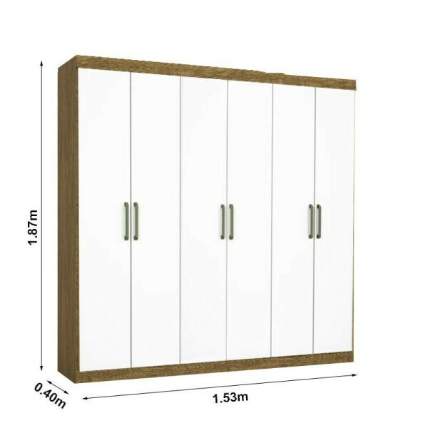 Roupeiro Solteiro Recife Cinamomo/Branco 6 Portas 2 Gavetas C/Ps Larg. 1.53m - Carioca
