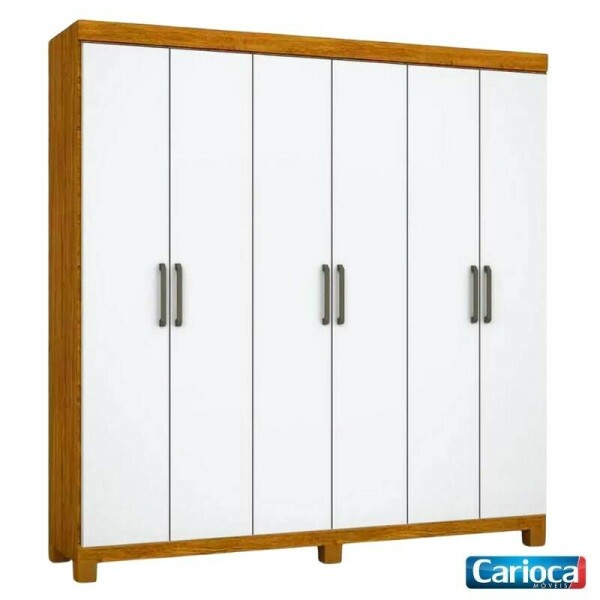 Roupeiro Solteiro Recife Cinamomo/Branco 6 Portas 2 Gavetas C/Ps Larg. 1.53m - Carioca