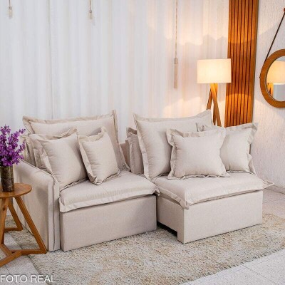 Sof� Retr�til Reclin�vel Lima 2.00m Linho Bege A57 - Sem Caixa