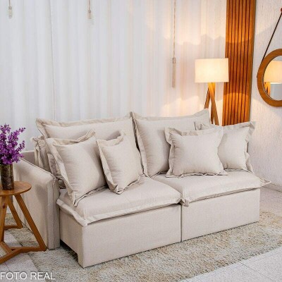 Sof� Retr�til Reclin�vel Lima 2.00m Linho Bege A57 - Sem Caixa