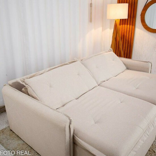 Sof� Retr�til Reclin�vel Lima 2.00m Linho Bege A57 - Sem Caixa