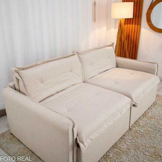 Sof� Retr�til Reclin�vel Lima 2.00m Linho Bege A57 - Sem Caixa