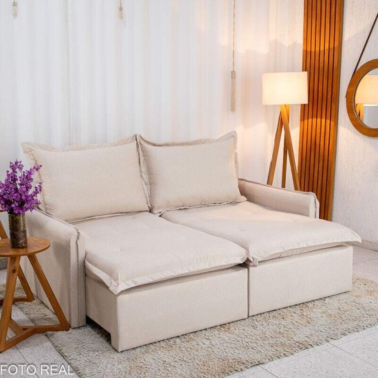 Sof� Retr�til Reclin�vel Lima 2.00m Linho Bege A57 - Sem Caixa