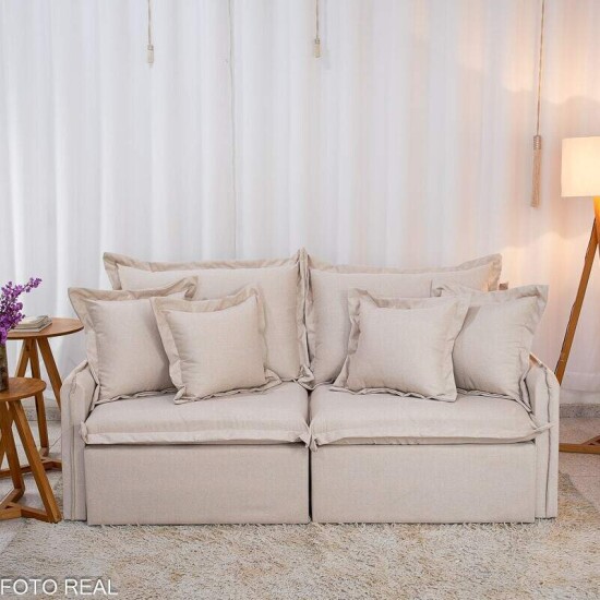 Sof� Retr�til Reclin�vel Lima 2.00m Linho Bege A57 - Sem Caixa