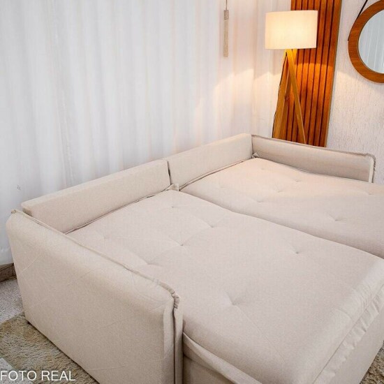 Sof� Retr�til Reclin�vel Lima 2.00m Linho Bege A57 - Sem Caixa