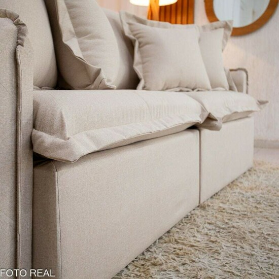 Sof� Retr�til Reclin�vel Lima 2.00m Linho Bege A57 - Sem Caixa