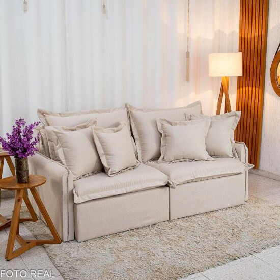 Sof� Retr�til Reclin�vel Lima 2.00m Linho Bege A57 - Sem Caixa