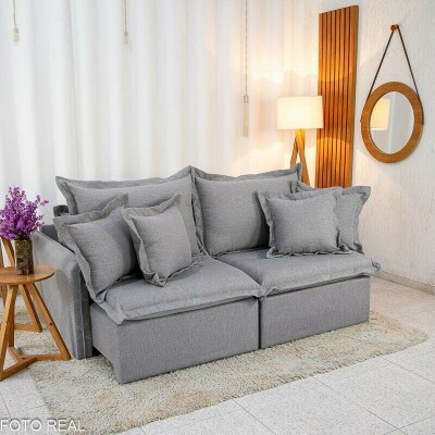 Sof� Retr�til Reclin�vel Lima 2.00m Linho Cinza A59 - Sem Caixa