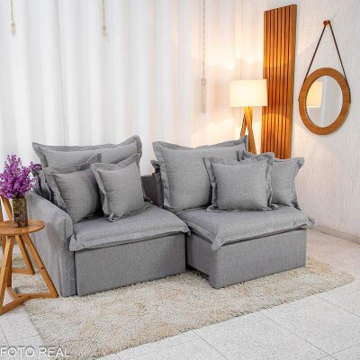 Sof� Retr�til Reclin�vel Lima 2.00m Linho Cinza A59 - Sem Caixa