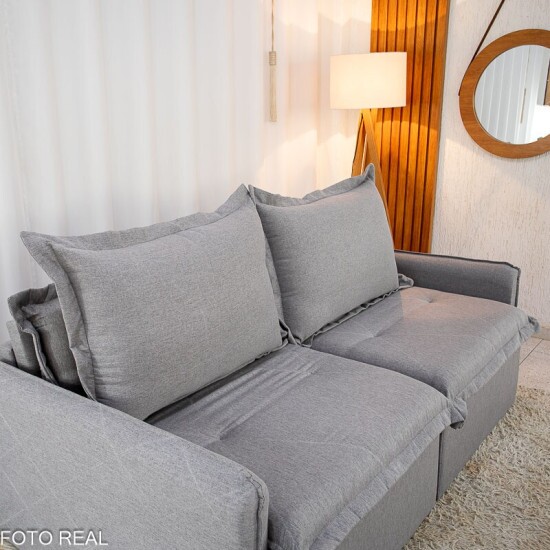 Sof� Retr�til Reclin�vel Lima 2.00m Linho Cinza A59 - Sem Caixa