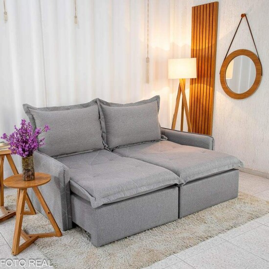 Sof� Retr�til Reclin�vel Lima 2.00m Linho Cinza A59 - Sem Caixa