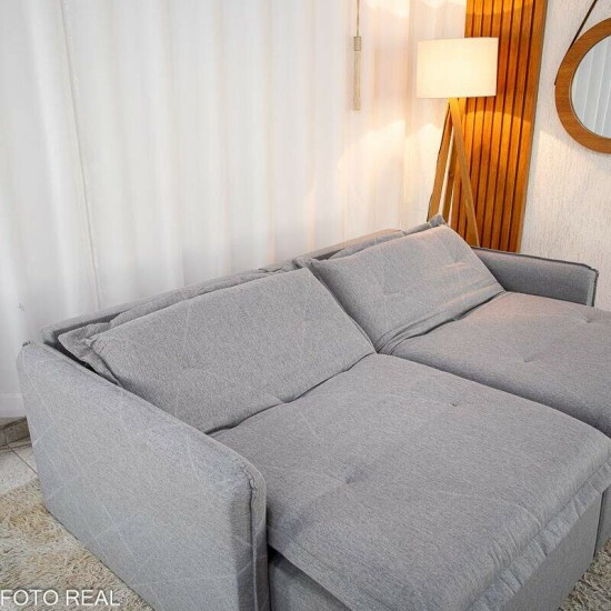 Sof� Retr�til Reclin�vel Lima 2.00m Linho Cinza A59 - Sem Caixa