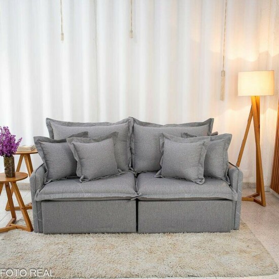 Sof� Retr�til Reclin�vel Lima 2.00m Linho Cinza A59 - Sem Caixa