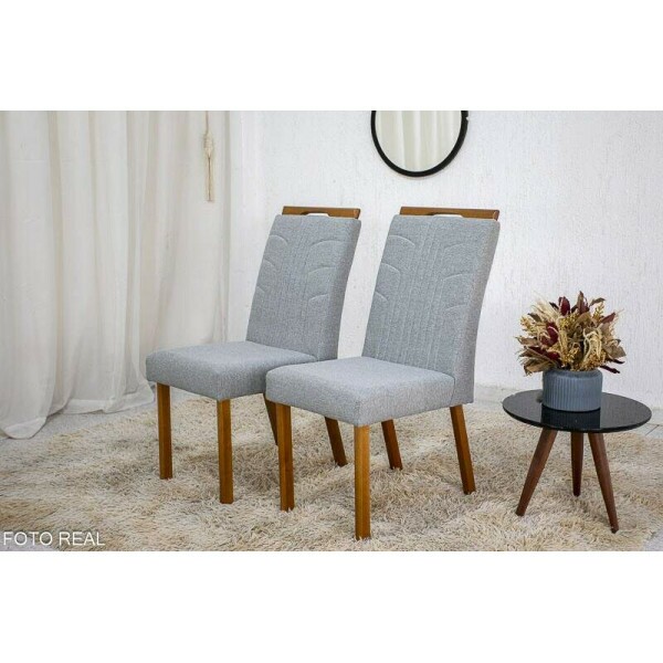 2 Cadeiras Anne Linho Cinza 307B Madeira Macia HR Movelaria