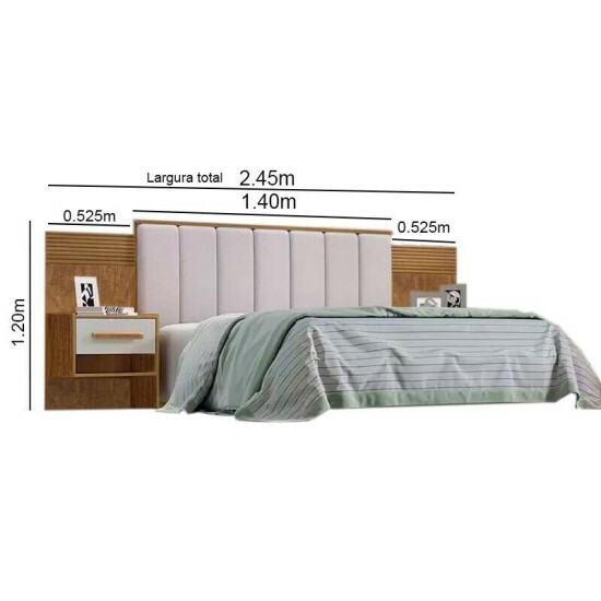 Cabeceira Casal 1.40m �ris Acolchoada Linho Bege e Detalhe Ripado Ip�/Off D Doro