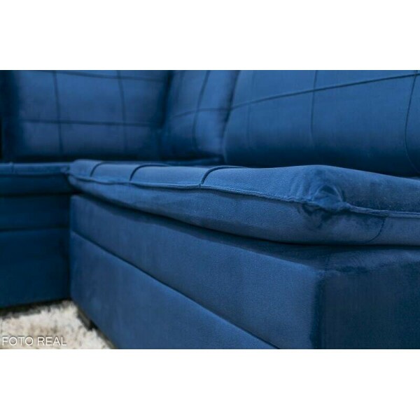 Sof Canto 5 lugares com Puff Viena Veludo Azul A16