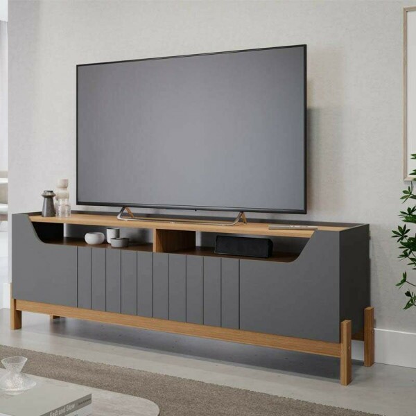 Rack Bancada Moema Para TV at 70 Polegadas 100% MDF Grafite/Nature Permbili