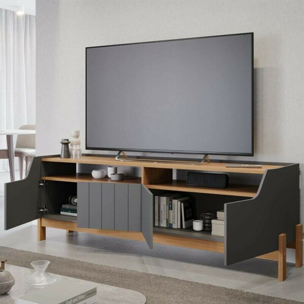 Rack Bancada Moema Para TV at 70 Polegadas 100% MDF Grafite/Nature Permbili