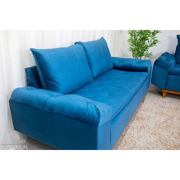 Sof 3 e 2 lugares Blgica Veludo Azul