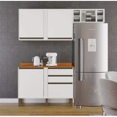 Balc�o 1.20 + A�reo 2 Portas 1.20 + Arm�rio de geladeira P�rola Branco Sall�to
